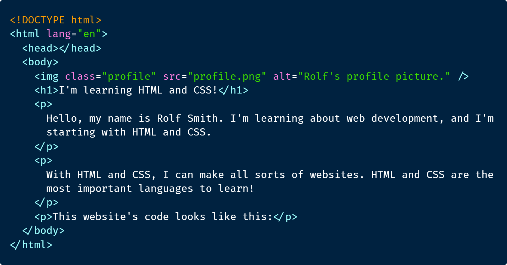 The HTML code for this page.